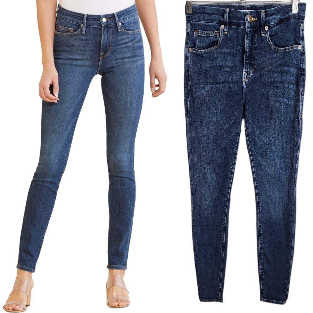 Good American Good Legs Skinny Jeans High Rise Stretch Dark Wash 25